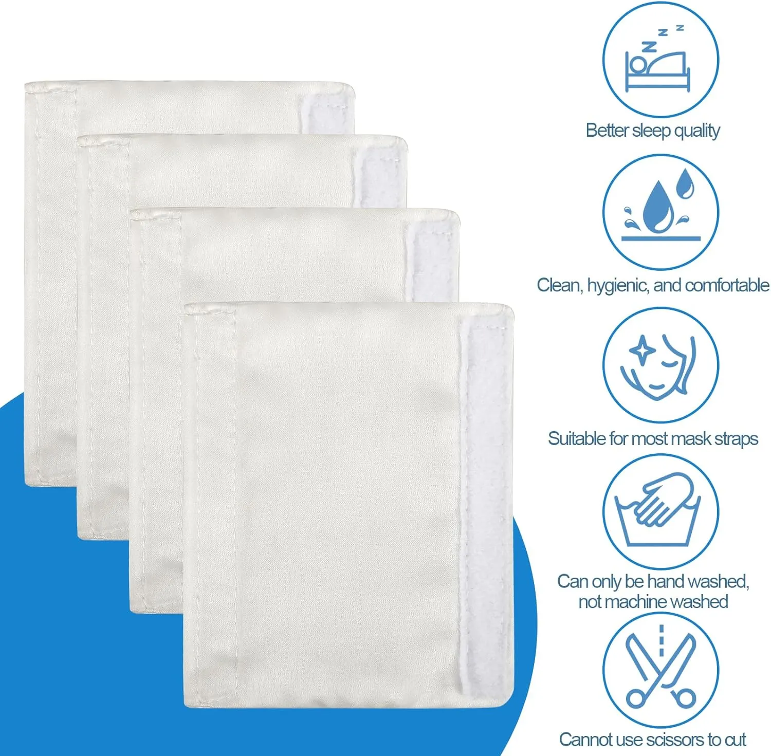 4 Pack Satin Mask Strap Covers, Face Cushion Cover for Strap Headgear, Universal and Reusable Comfort Pads, C Papa Accessories & Supplies Mask Cover Headgear Pads for Reducing Red Marks (White)