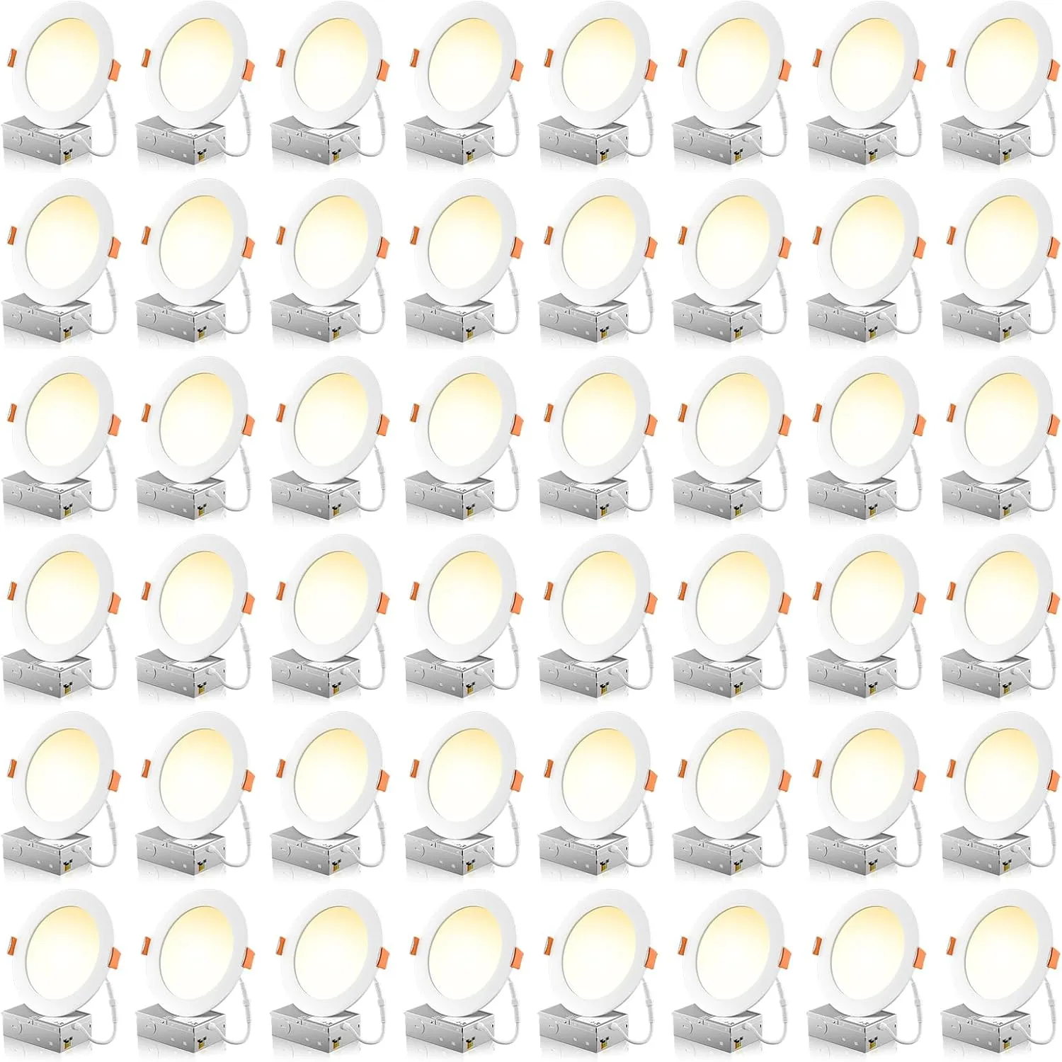 48 Pack 6 Inch 5CCT Ultra-Thin LED Recessed Ceiling Light with Junction Box, 2700K/3000K/3500K/4000K/5000K Selectable, 1050LM Brightness, Dimmable Canless Wafer Downlight, 12WEqv110W ETL&FCC