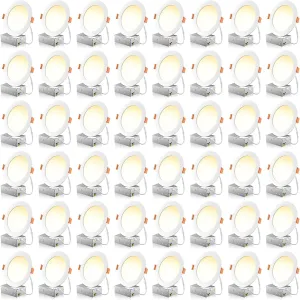 48 Pack 6 Inch 5CCT Ultra-Thin LED Recessed Ceiling Light with Junction Box, 2700K/3000K/3500K/4000K/5000K Selectable, 1050LM Brightness, Dimmable Canless Wafer Downlight, 12WEqv110W ETL&FCC