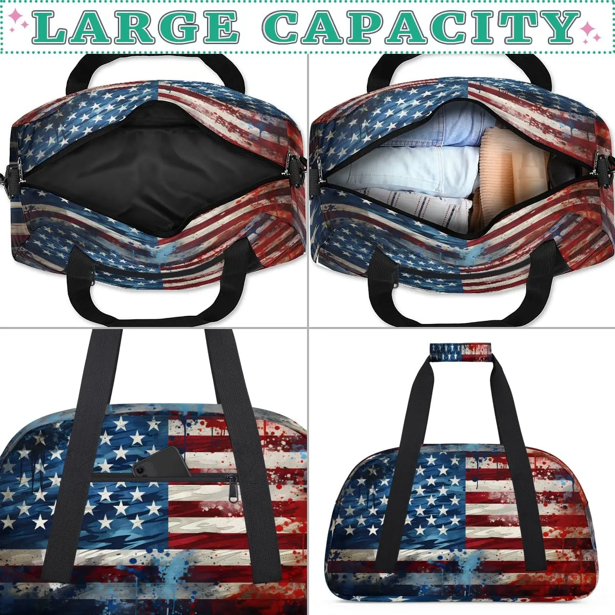 4th July Kids Overnighter Duffel Bags for Boys, Carry-On Size Sports Gym Bag with Front Zipper Pocket for School Practice or Overnight Travel Weekender Sleepover Tote Bag