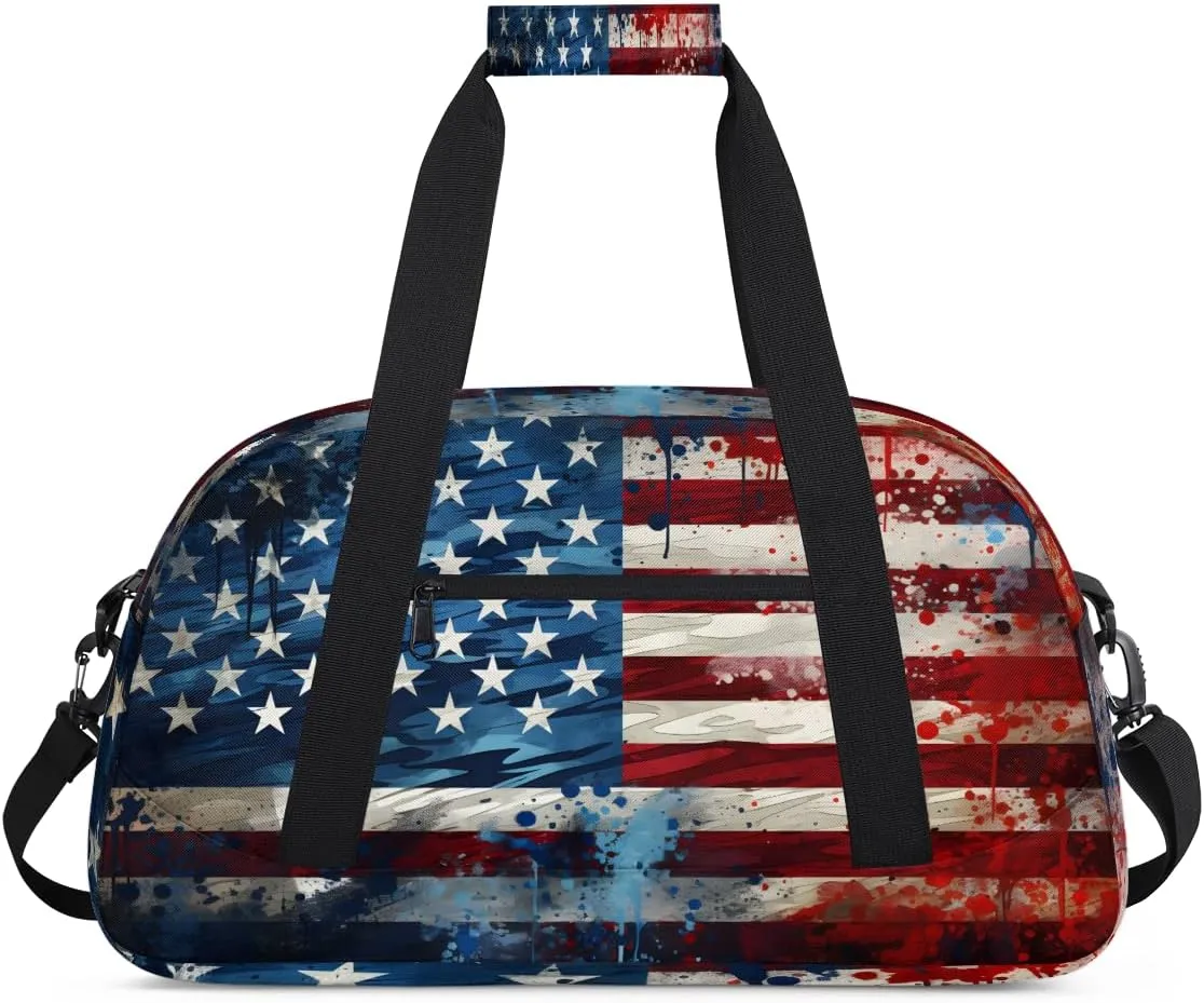 4th July Kids Overnighter Duffel Bags for Boys, Carry-On Size Sports Gym Bag with Front Zipper Pocket for School Practice or Overnight Travel Weekender Sleepover Tote Bag
