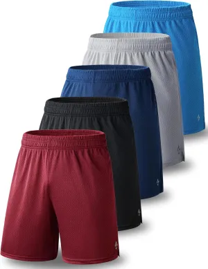 5 Pack Boys Athletic Shorts Mesh Basketball Youth Apparel Kids Sports Active Gear with Pockets