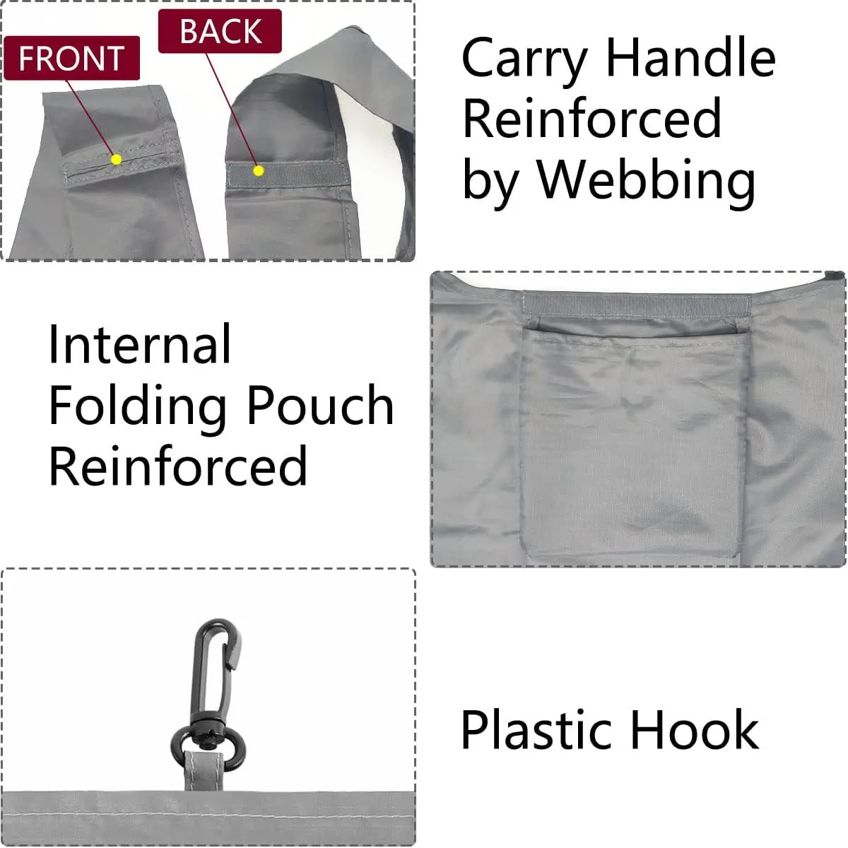 5 Pack Foldable Shoping Bags Tote Bulk Nylon Bags with Handles Grey