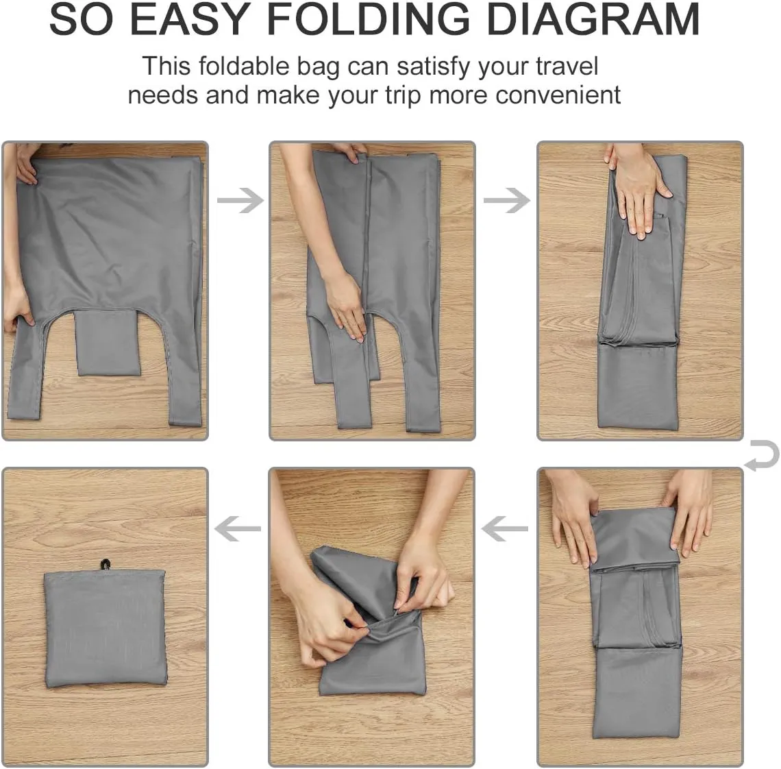 5 Pack Foldable Shoping Bags Tote Bulk Nylon Bags with Handles Grey