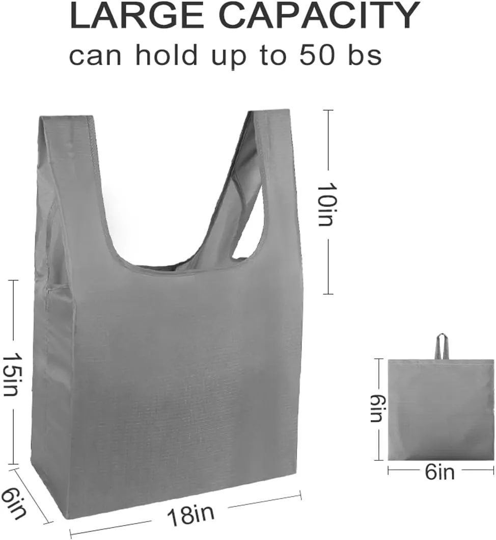5 Pack Foldable Shoping Bags Tote Bulk Nylon Bags with Handles Grey