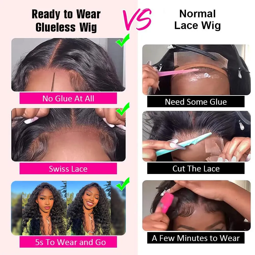5x8 Glueless Wigs Human Hair Pre Plucked Pre Cut Deep Wave 5x8 Hd Lace Closure Wigs Human Hair Curly Human Hair Wig 180% Density Wear And Go Glueless Wig (20inch)