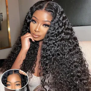 5x8 Glueless Wigs Human Hair Pre Plucked Pre Cut Deep Wave 5x8 Hd Lace Closure Wigs Human Hair Curly Human Hair Wig 180% Density Wear And Go Glueless Wig (20inch)