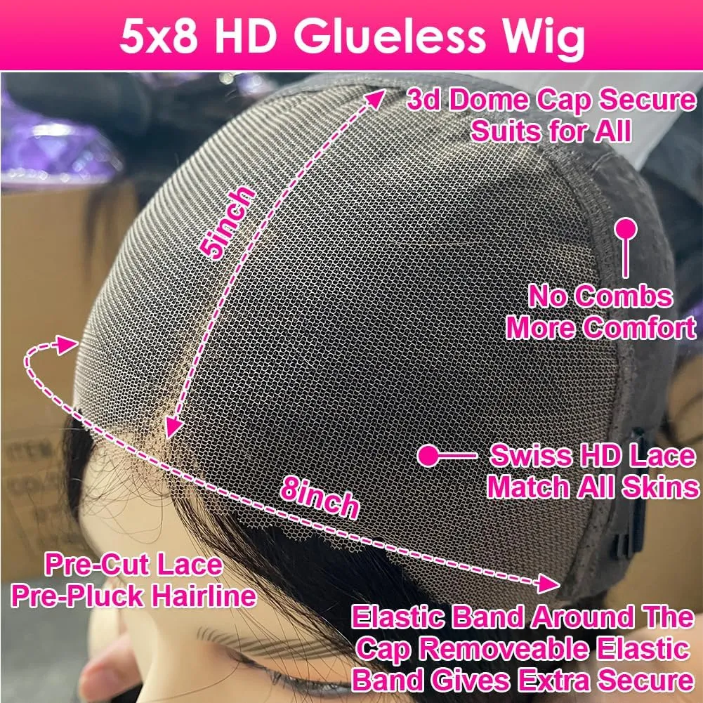 5x8 Glueless Wigs Human Hair Pre Plucked Pre Cut Deep Wave 5x8 Hd Lace Closure Wigs Human Hair Curly Human Hair Wig 180% Density Wear And Go Glueless Wig (22inch)