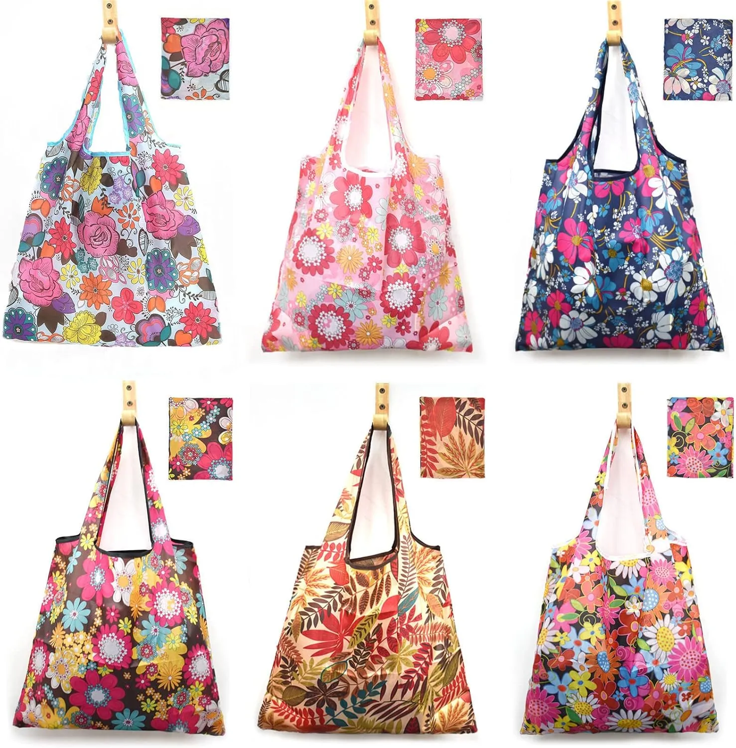 6 Pcs Reusable Grocery Bags Xlarge 50LBS Foldable Grocery Shopping Bags Washable Beach Bag Ripstop Nylon Tote Bags