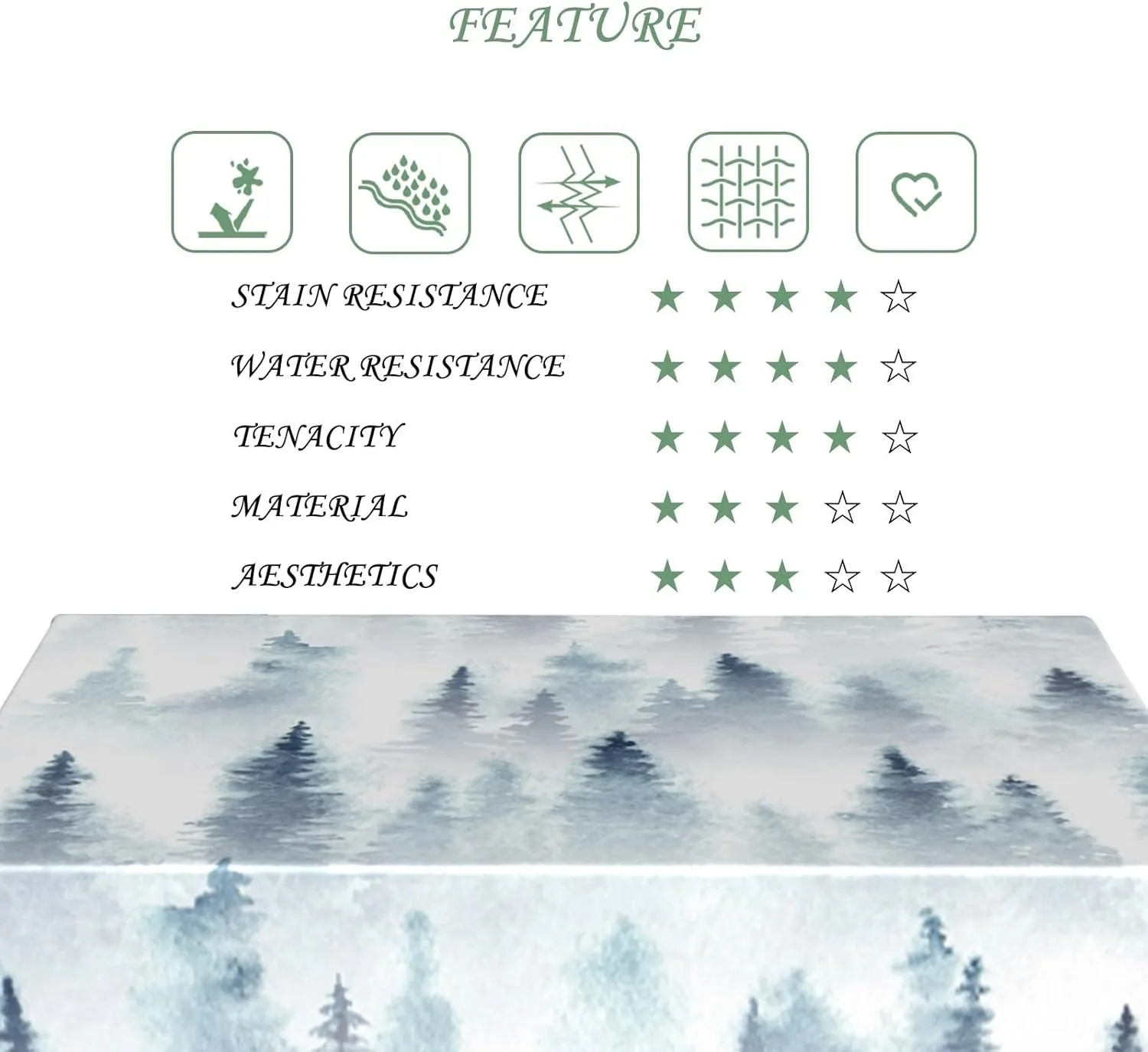 60x102 Inch Nature Rectangle Tablecloth Foggy Pine Forest Dreamland Table Cloth Spill Resistant Durable Table Cover for Party Picnic Indoor Home Decor