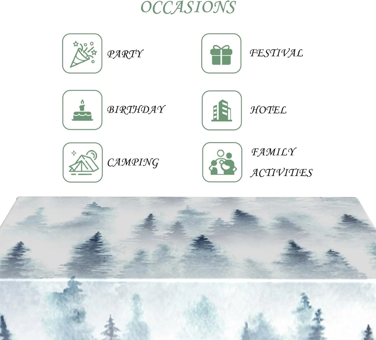 60x102 Inch Nature Rectangle Tablecloth Foggy Pine Forest Dreamland Table Cloth Spill Resistant Durable Table Cover for Party Picnic Indoor Home Decor