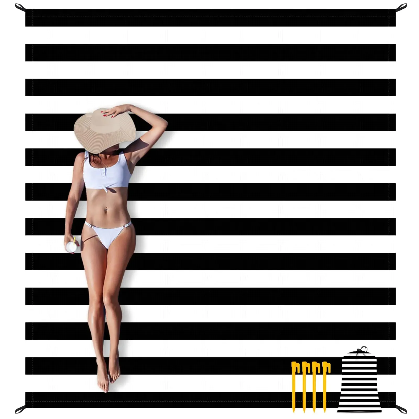 78×86 Adults Stripe Free Essentials Accessories Vacation-Black Sand Blanket Waterproof Camping Compact Travel Blanket for Sandproof for Beach & for Beach Beach 4 Large Picnic Mat Deal of the hour Outdoor Fashion-forward White