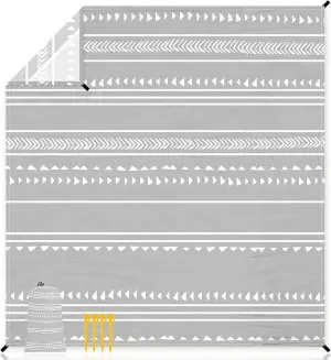 78''×86'' Large Beach Blanket for 4 Adults, Outdoor Beach Mat Sand Proof Waterproof with 4 Stakes & 4 Corner Pockets, Polyester Lightweight Comapct Grey Picnic Mat for Travel, Camping, Hiking