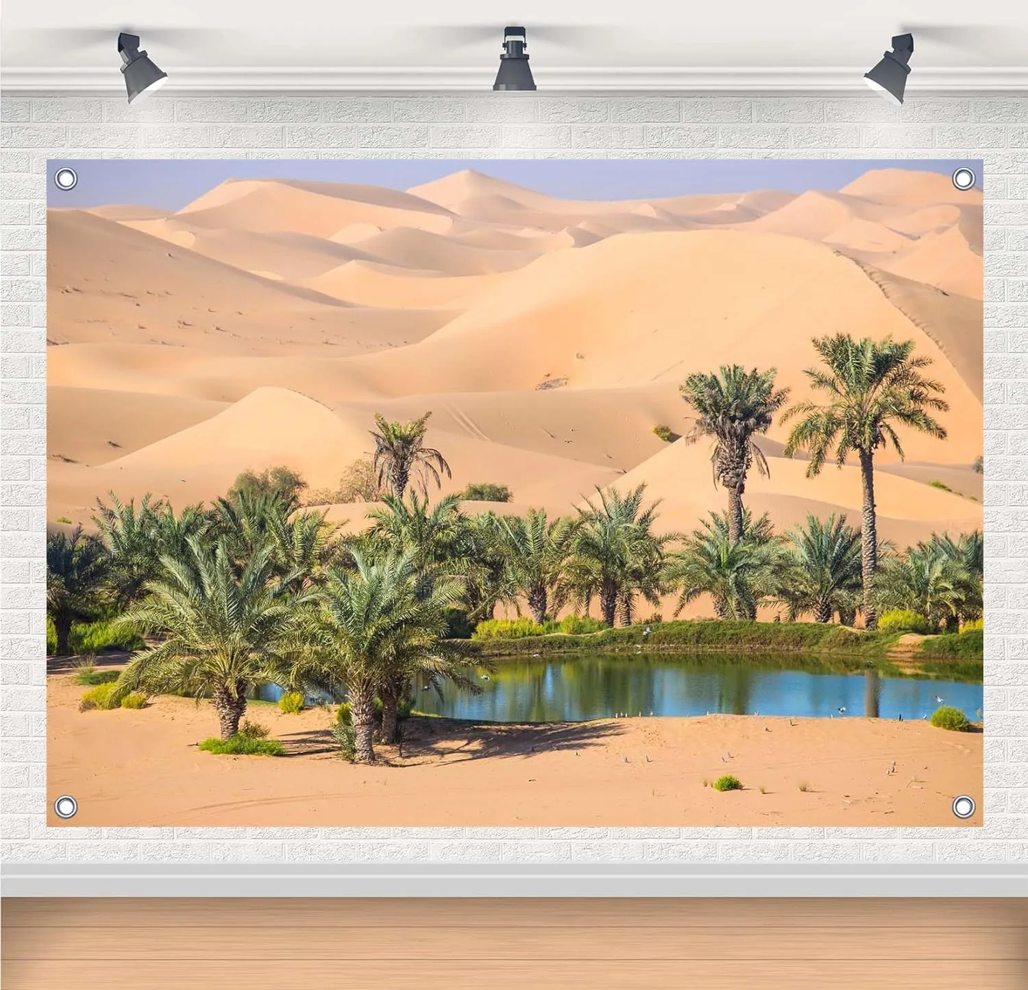 7x5ft Fabric Desert Oasis Backdrops Banner Tropical Oasis Scenery Photography Backgrounds Desert and Palm Trees Backdrops for Tropical Theme Parties Decor Banner Photo Props