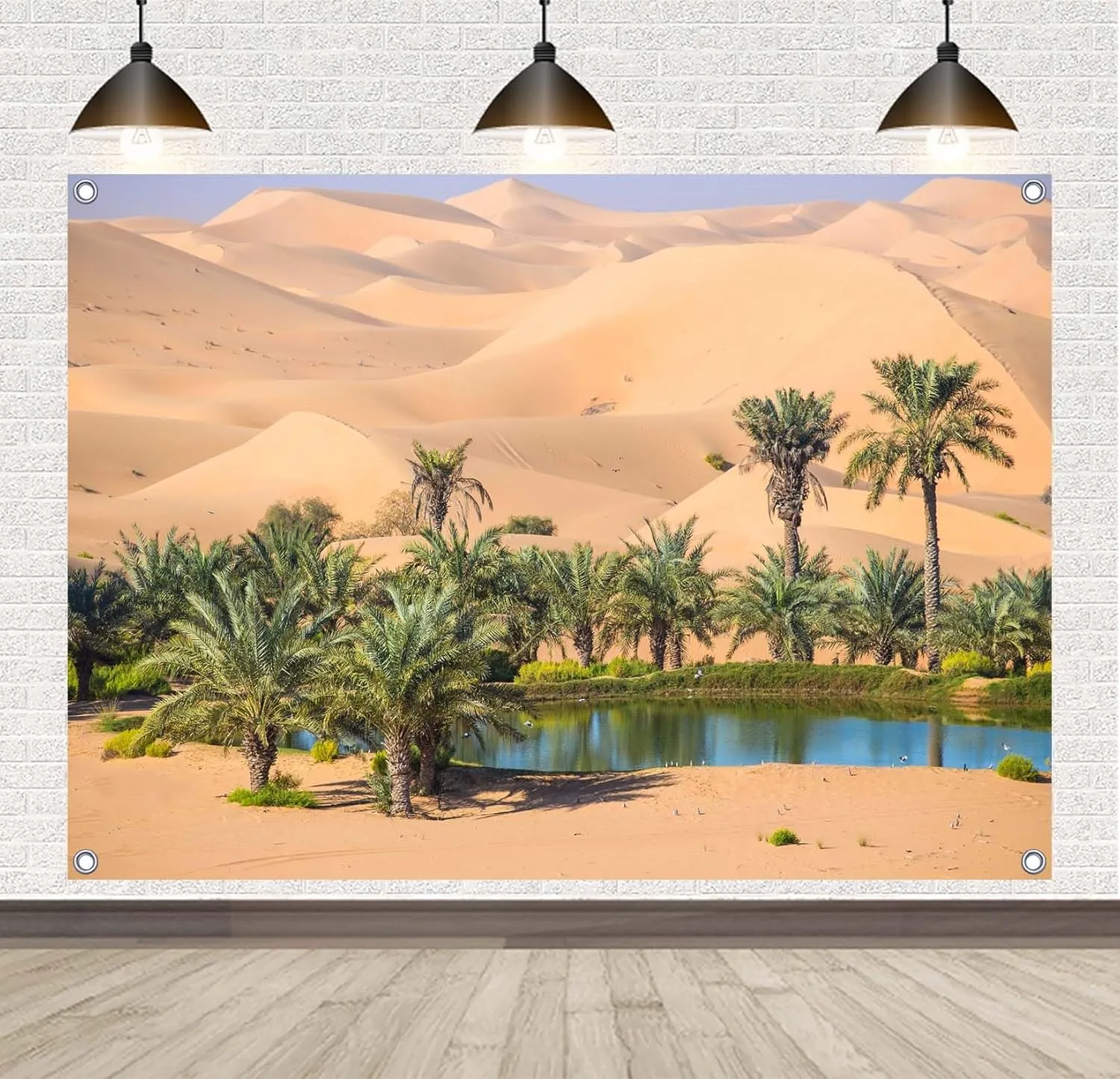 7x5ft Fabric Desert Oasis Backdrops Banner Tropical Oasis Scenery Photography Backgrounds Desert and Palm Trees Backdrops for Tropical Theme Parties Decor Banner Photo Props