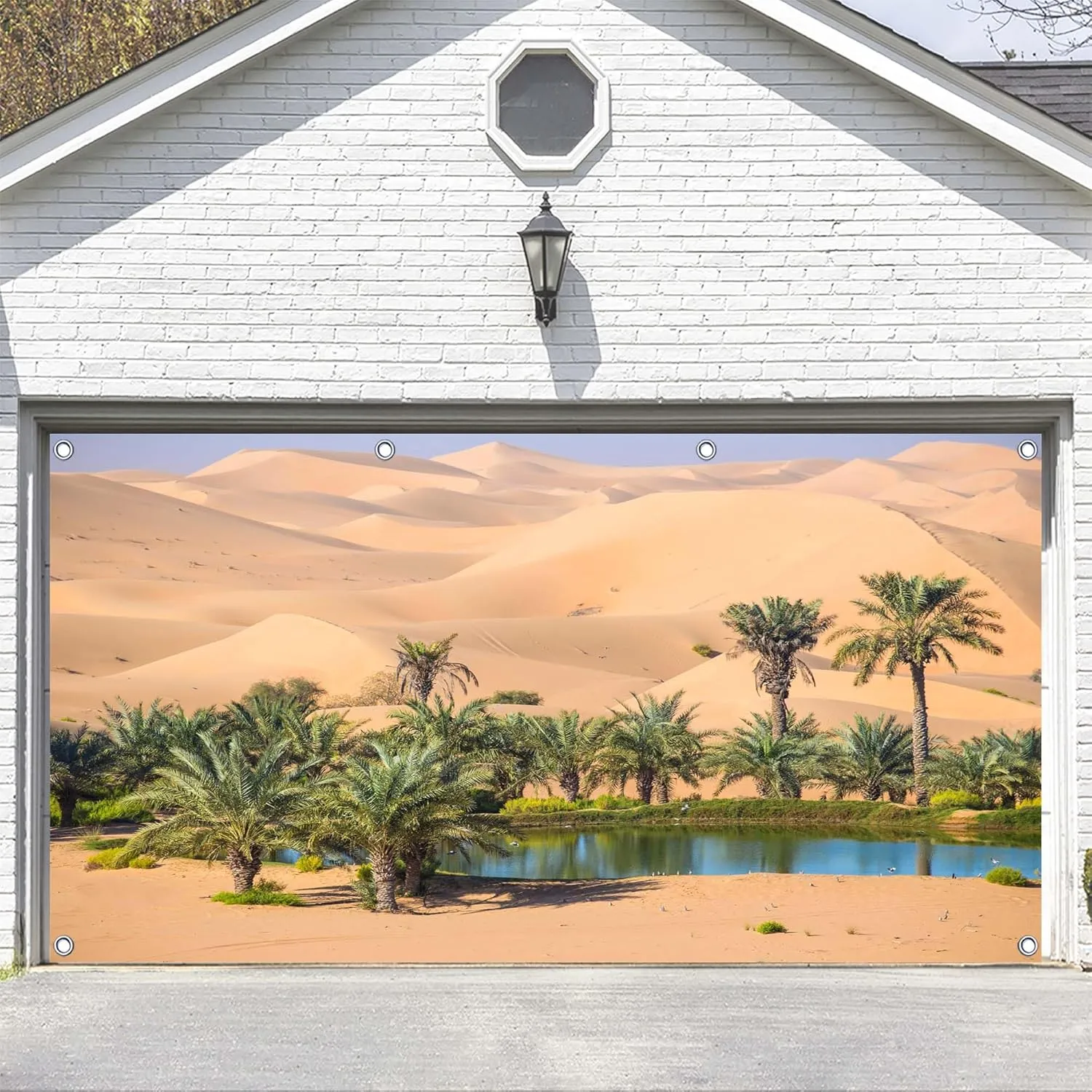 7x5ft Fabric Desert Oasis Backdrops Banner Tropical Oasis Scenery Photography Backgrounds Desert and Palm Trees Backdrops for Tropical Theme Parties Decor Banner Photo Props