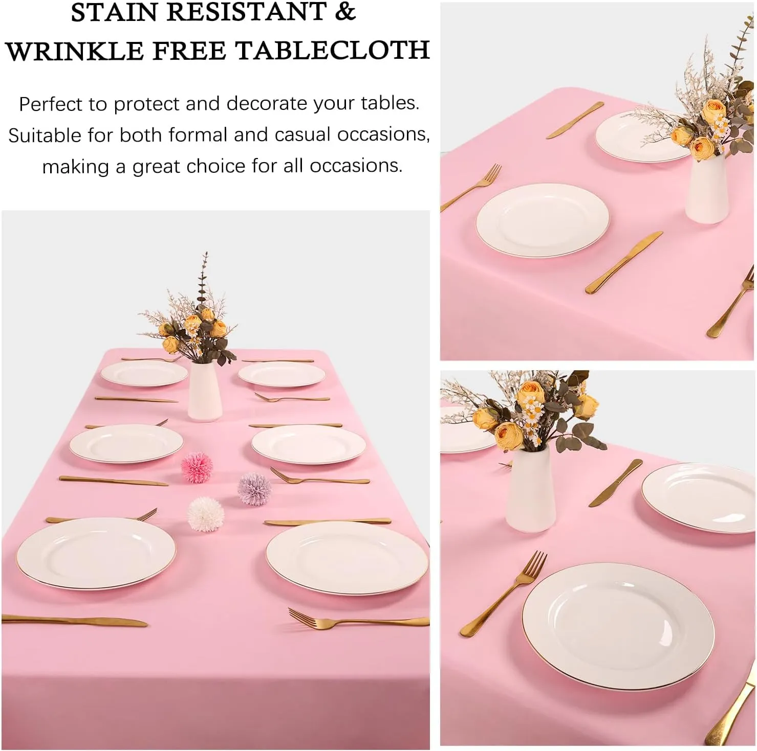 8 Pack Pink Tablecloth 60 x 126 Inch Rectangle Table Cloth for 8 Foot Tables, Wrinkle Resistant Washable Decorative Fabric Polyester Table Covers for Wedding Party Banquet Buffet