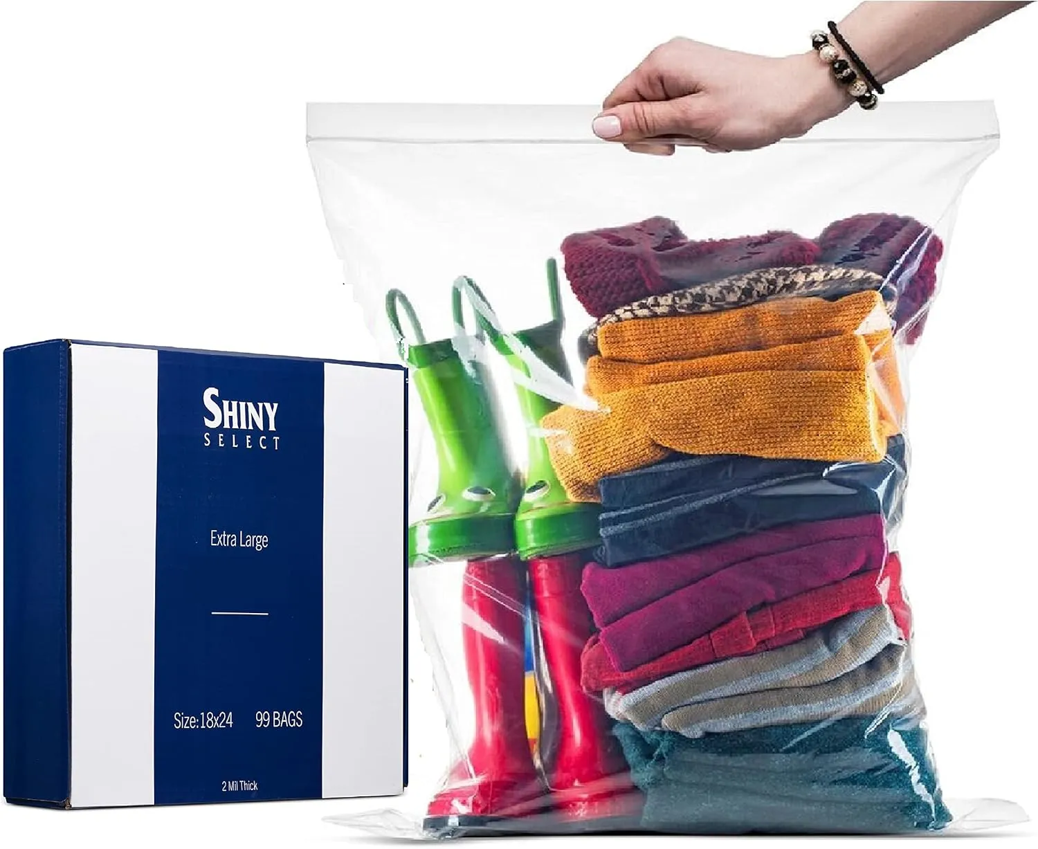 99 BAGS: X-Large Plastic Bags With Zipper Top, 5 GALLON Size 18" x 24", Extra Large Storage Bags, For Seasonal Clothes, Back to School, College, Dorm, Travel, Moving, BPA-Free, 2-Mil Thick FOR Food