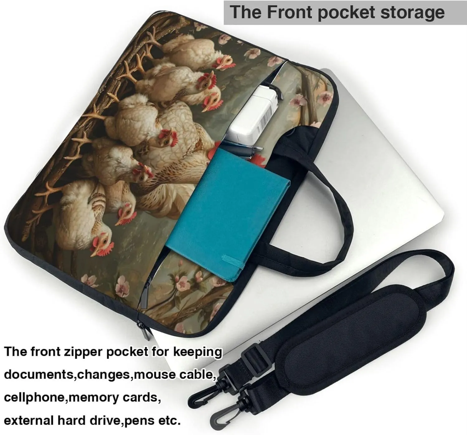 A Brood Of Chickens Print Laptop Bag,Can Use It Freely As A Shoulder Bag,Crossbody Bag,And Briefcase