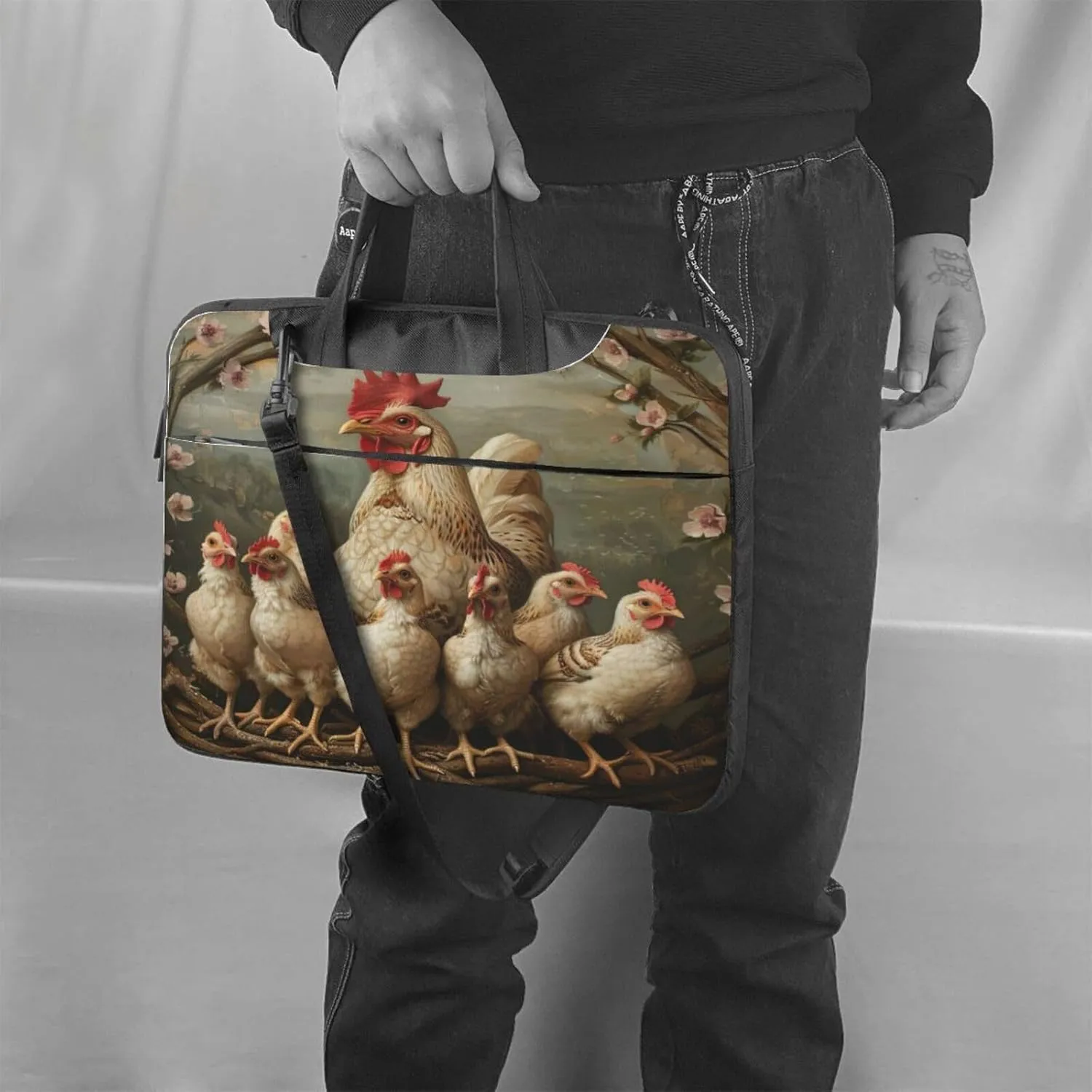 A Brood Of Chickens Print Laptop Bag,Can Use It Freely As A Shoulder Bag,Crossbody Bag,And Briefcase