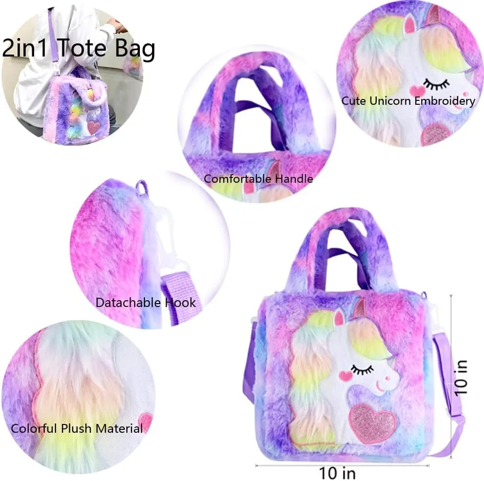 Abhay Plush Unicorn Tote Bag Backpack - School Girls Handbag for Travel and Cute Bookbag for Unicorn Party Supplies