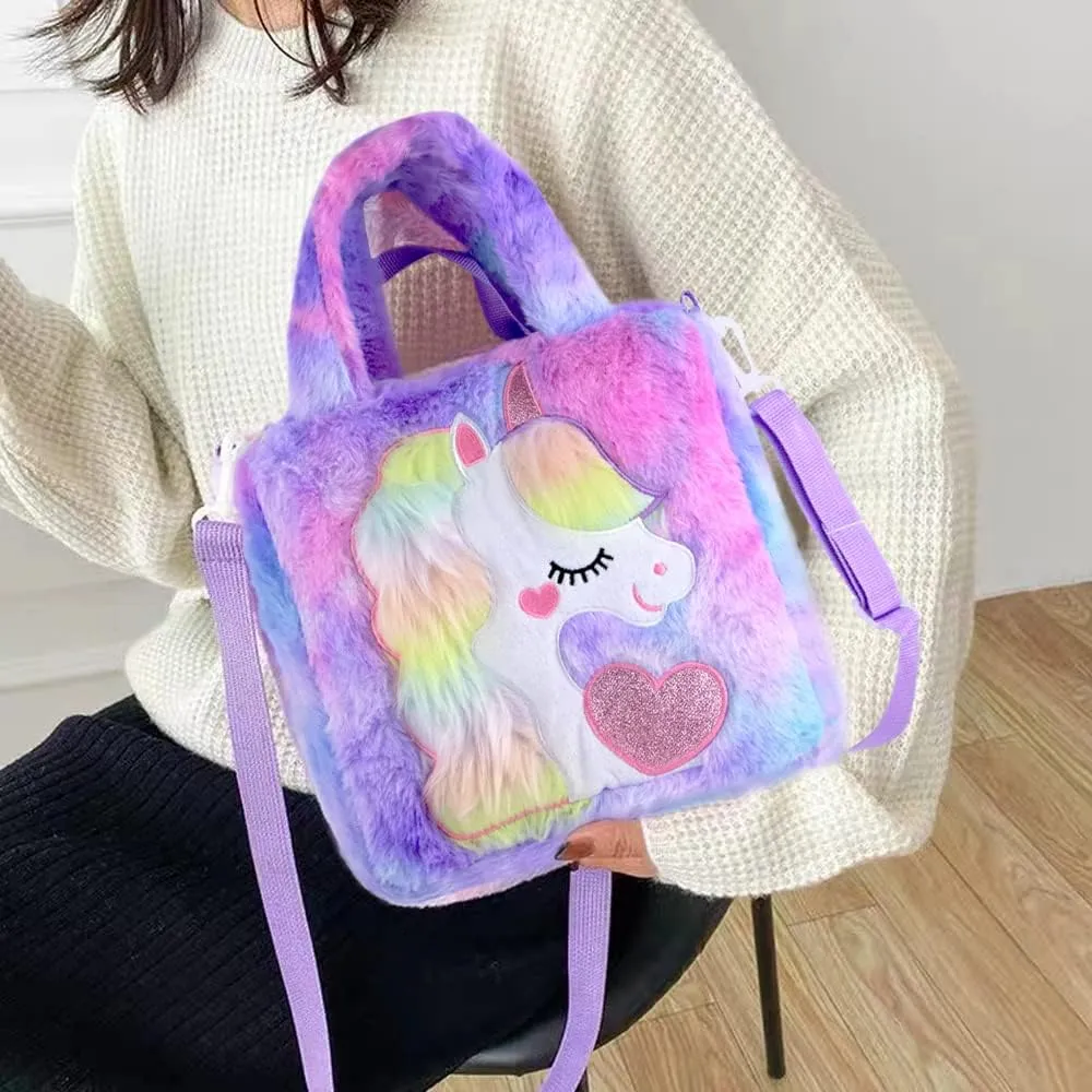 Abhay Plush Unicorn Tote Bag Backpack - School Girls Handbag for Travel and Cute Bookbag for Unicorn Party Supplies