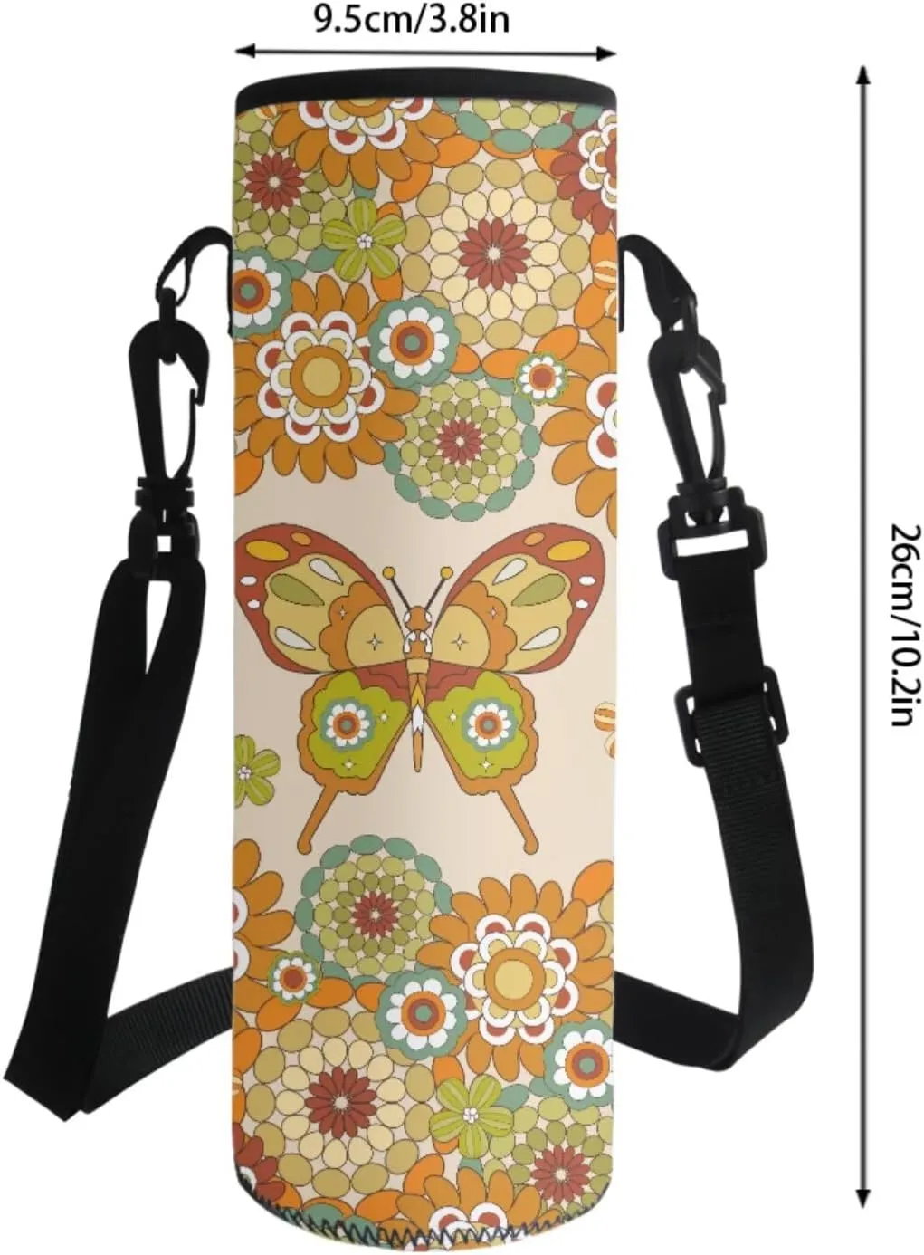 Abstract Boho Mandala Butterfly Pattern Backpack Set for School Kids 17" Bookbag, Thermal Lunch Box, Water Bottle Carrier, Pencil Pouch 4Pcs Back to School Gift for Boys Girls