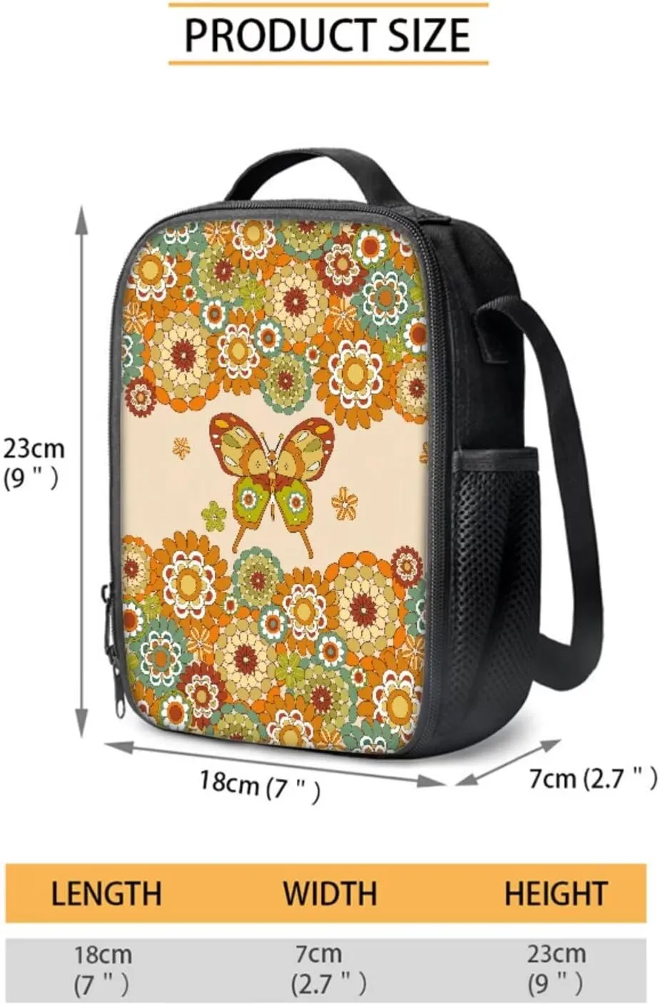 Abstract Boho Mandala Butterfly Pattern Backpack Set for School Kids 17" Bookbag, Thermal Lunch Box, Water Bottle Carrier, Pencil Pouch 4Pcs Back to School Gift for Boys Girls