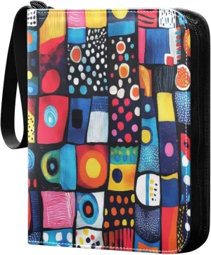 Abstract Colorful Card Binder 4-Pocket, 400 Pockets PU Waterproof Zippered Collector Card Album with 50 Removable Sleeves for Trading, Game Cards
