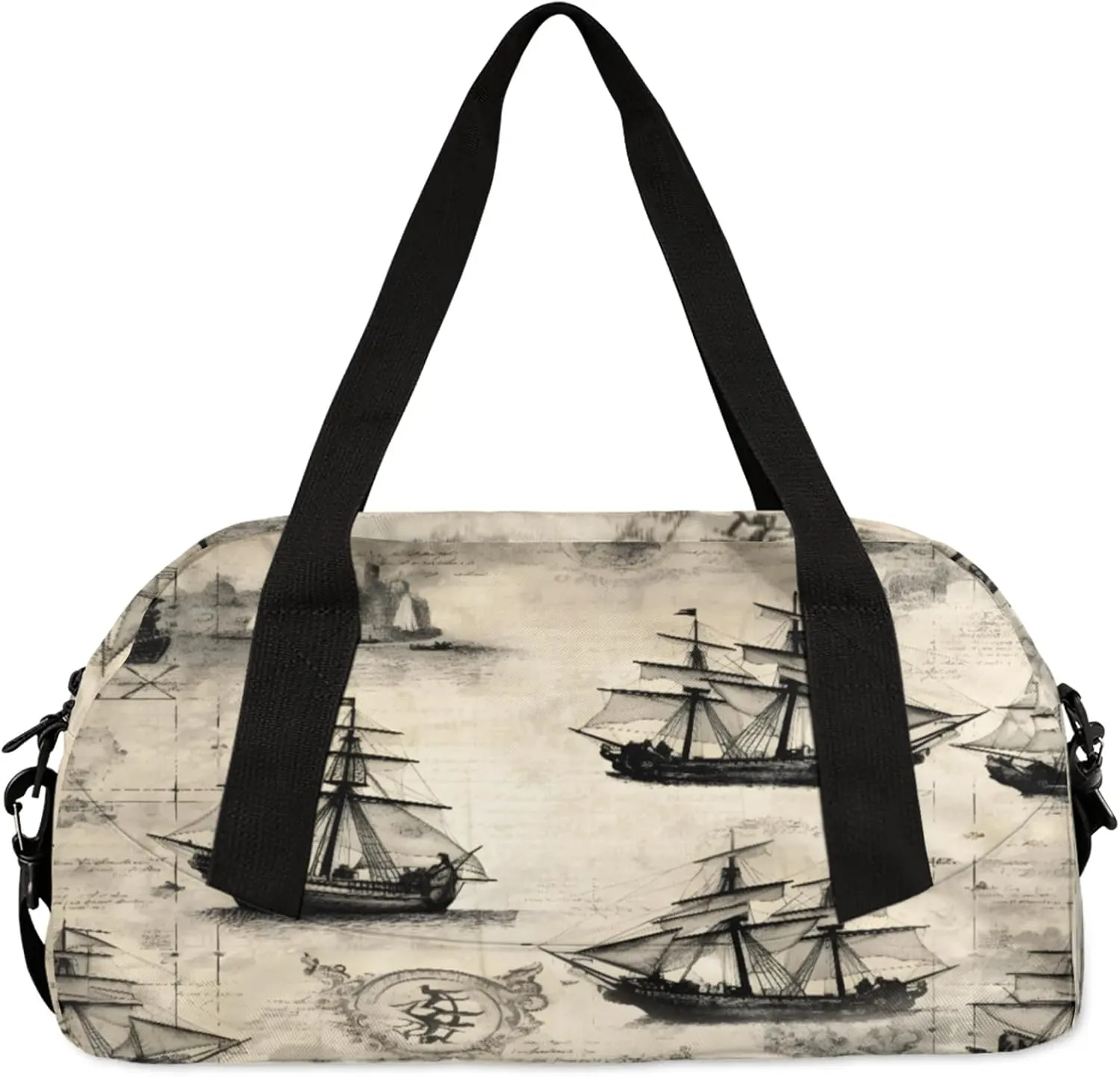 Abstract Nautical Pirate Ship Kids Duffel Bag Lightweight Waterproof Sports Gym Bag with Front Zipper Pocket Foldable Weekender Overnight Bag for School Practice Gymnastic Ballet