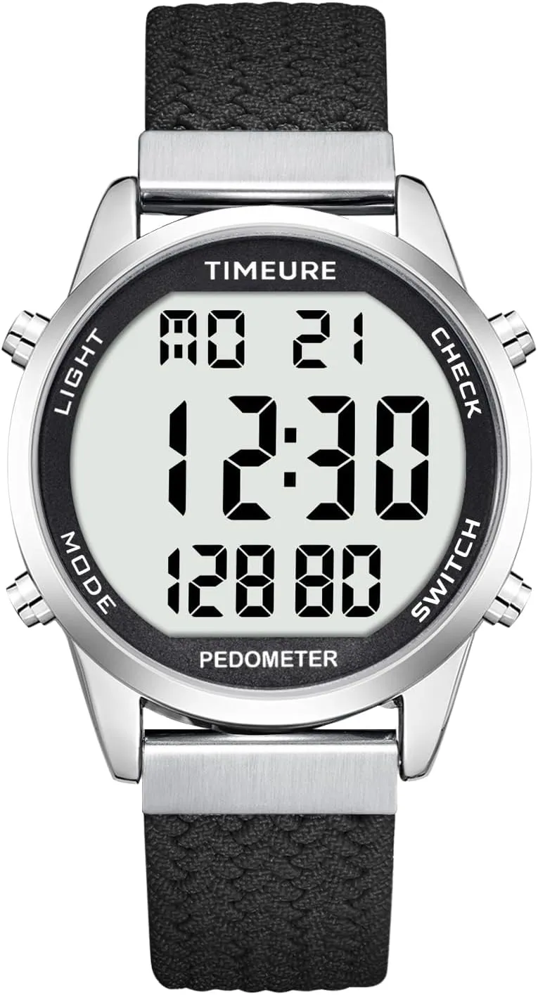 Accurate Pedometer Watch for Men Walking Simple Step Counter Watches Steps Tracker Large Digital Display Waterproof Non Bluetooth TIMEURE-2306