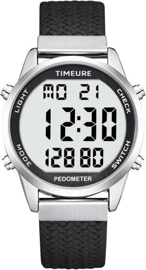 Accurate Pedometer Watch for Men Walking Simple Step Counter Watches Steps Tracker Large Digital Display Waterproof Non Bluetooth TIMEURE-2306