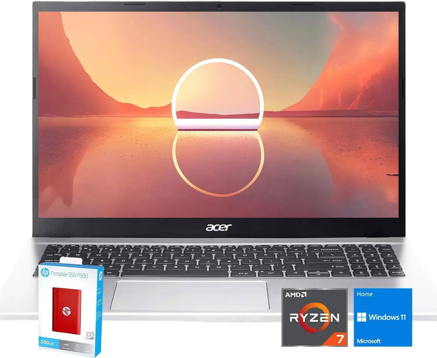 acer Aspire 3 Laptop | 15.6" FHD (1920 x 1080) Display | AMD Radeon | 8-Core AMD Ryzen 7-5700U | 32GB RAM | 1TB SSD (512GB PCIe SSD withHP P500 512GB Portable SSD) | Ethernet Port | Windows 11 Home