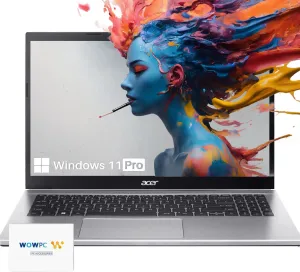 acer Aspire Premium Laptop | 32GB RAM | 1TB SSD |15.6"" FHD Display | AMD Ryzen 5 5500U (Beats i7-1250U) | Long Battery Life | Sleek Design | Ethernet Port | Windows 11 Pro | w/WOWPC Bundle, Silver