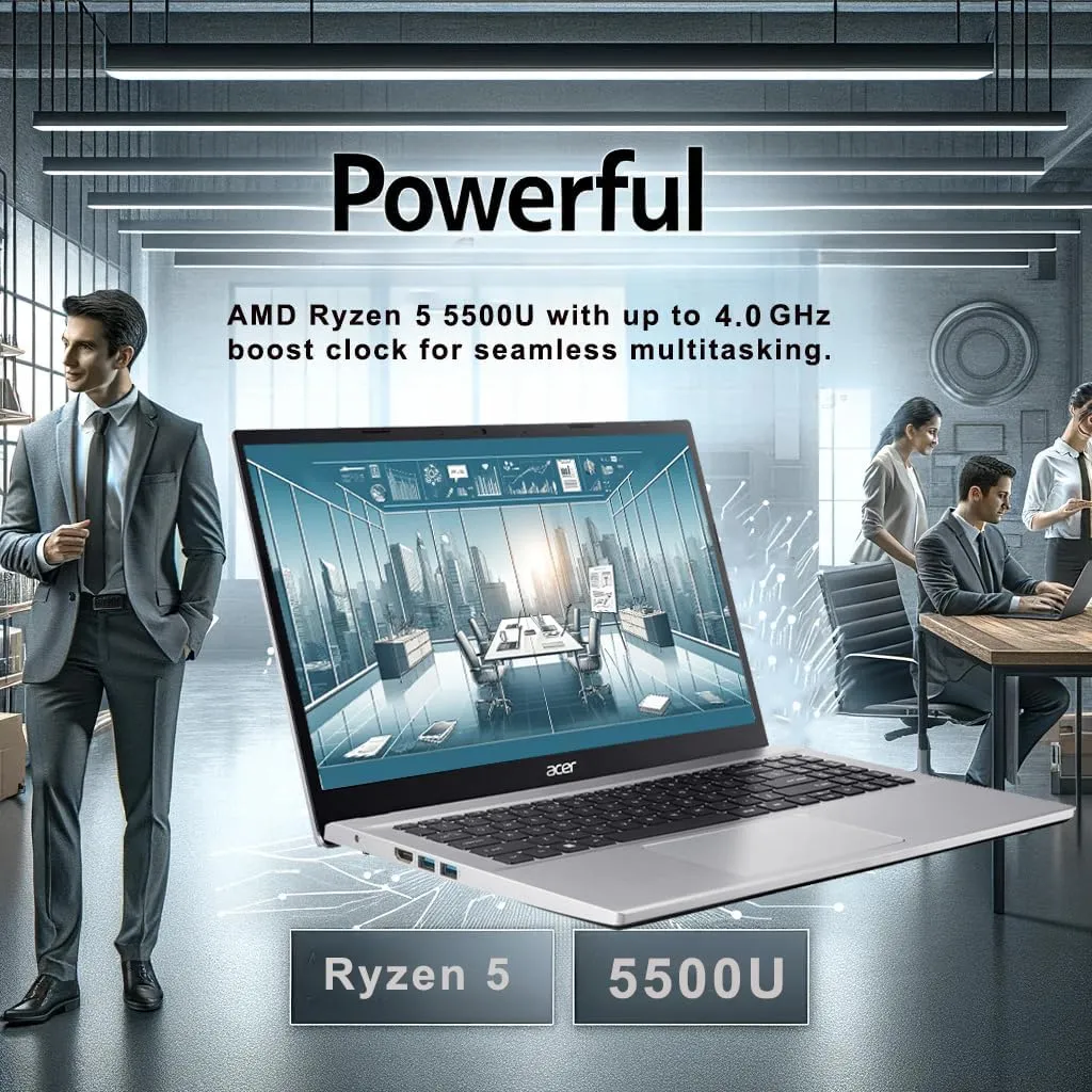 acer Aspire Premium Laptop, 32GB RAM, 1TB SSD,15.6" FHD Display, AMD Ryzen 5 5500U (Beats i7-1250U), Sleek Design, Ethernet Port, Windows 11 Pro, Silver (Renewed)