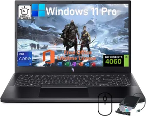 acer Nitro V 15 Gaming Laptop, with Office Lifetime License, Intel 14-Core i9-13900H, RTX 4060, 15.6" FHD IPS Display, 64GB DDR5, 2TB SSD, Wi-Fi 6, Backlit Keyboard, Windows 11 Pro, Wi-Fi 6