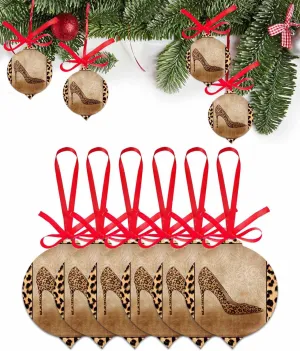 Acrylic Christmas Ornament Leopard Print Sexy High Heels 2024 Xmas Tree Tag Decorations, Vintage Brown Animal Skin Ornaments with Robbin for Home Holiday Party Hanging Tag Accessories
