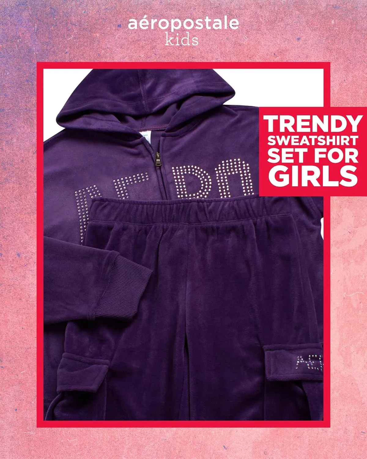 AEROPOSTALE Girls' Sweatsuit Set - 2 Piece Zip Up Hoodie Sweatshirt and Flare Cargo Pants - Girls' Activewear Set (4-12)