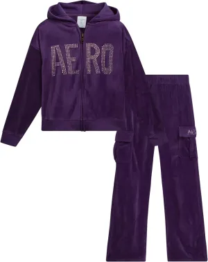 AEROPOSTALE Girls' Sweatsuit Set - 2 Piece Zip Up Hoodie Sweatshirt and Flare Cargo Pants - Girls' Activewear Set (4-12)