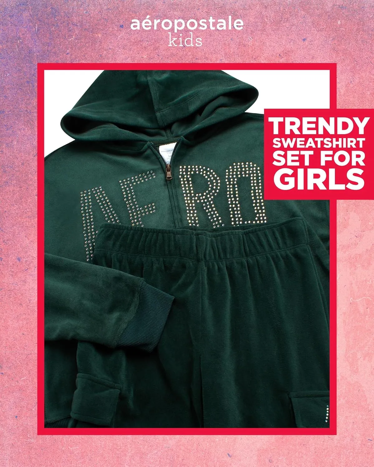 AEROPOSTALE Girls' Sweatsuit Set - 2 Piece Zip Up Hoodie Sweatshirt and Flare Cargo Pants - Girls' Activewear Set (4-12)