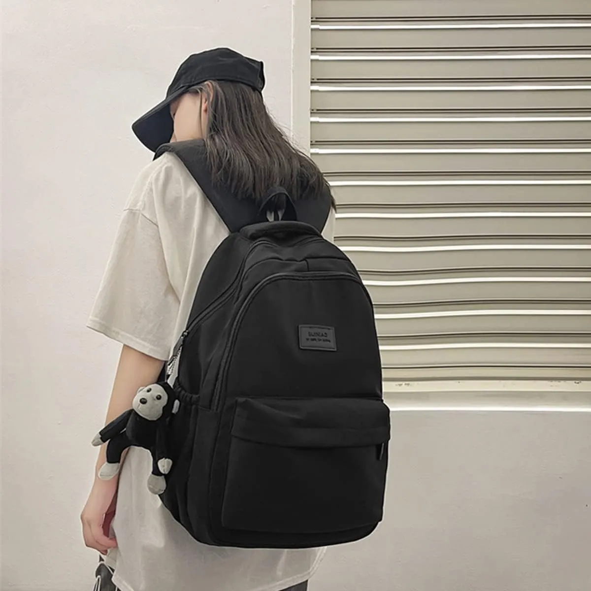 Aesthetic Backpack Cute Backpack for School College Backpack Large Capacity Bookbags for Girls Women Students Casual Travel Daypacks Solid Color(Black)