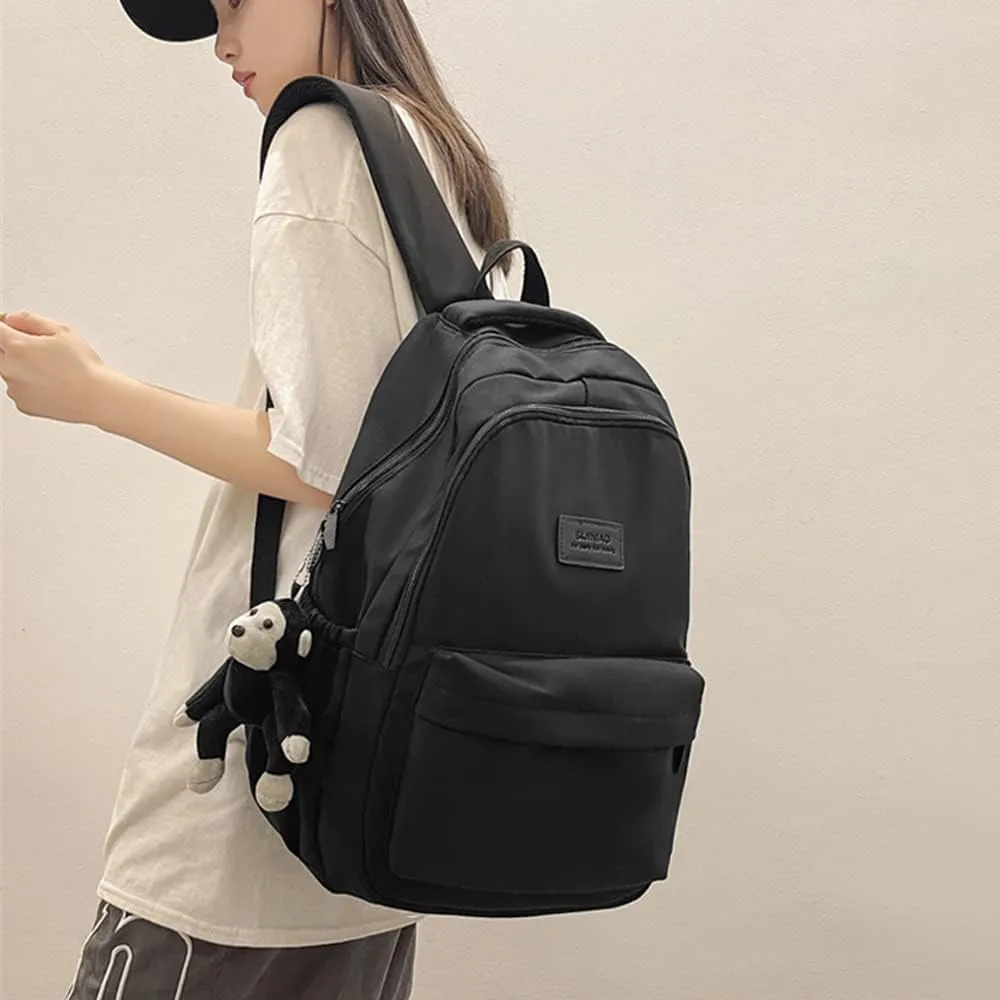 Aesthetic Backpack Cute Backpack for School College Backpack Large Capacity Bookbags for Girls Women Students Casual Travel Daypacks Solid Color(Black)