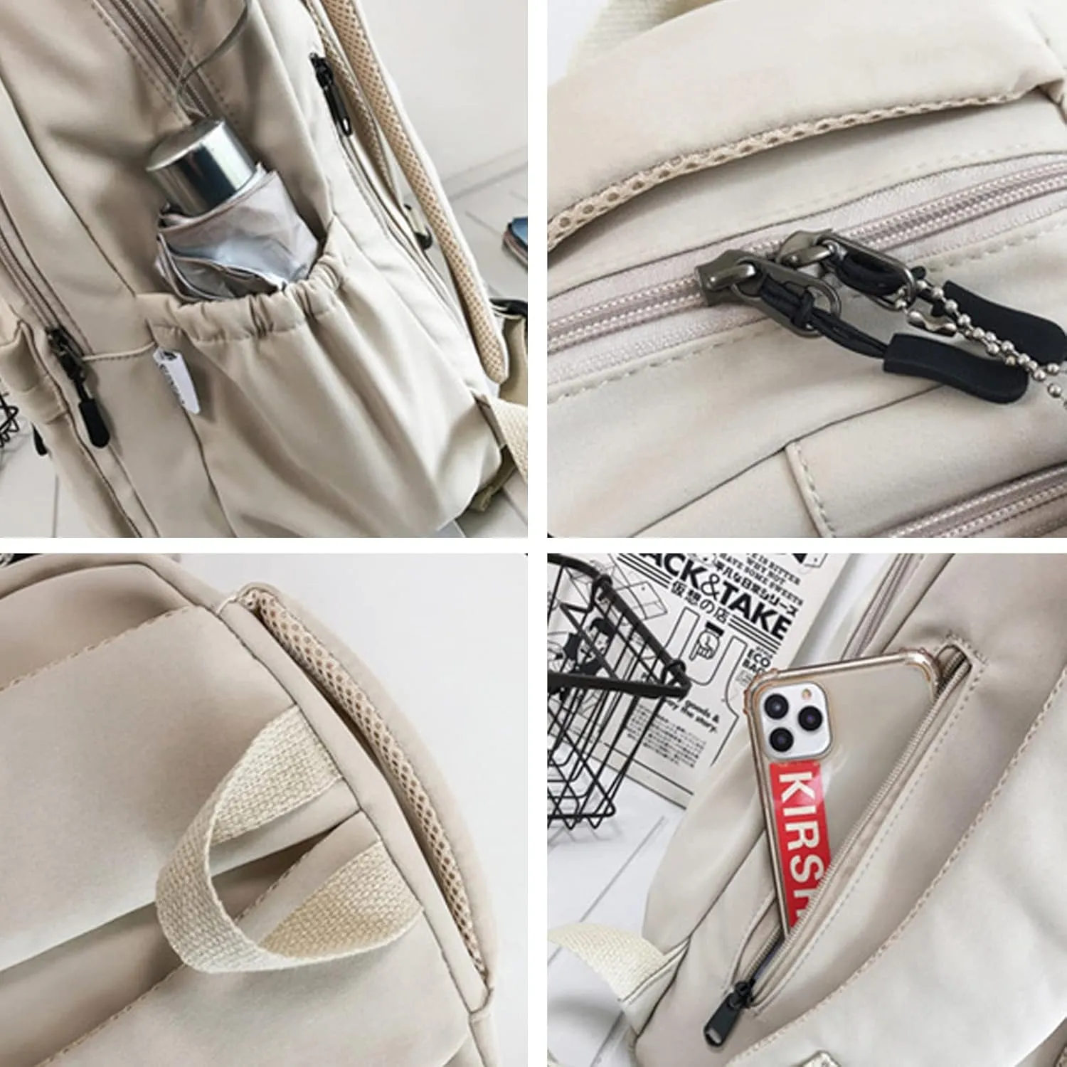 Aesthetic Backpack Cute Backpack for School College Backpack Large Capacity Bookbags for Girls Women Students Casual Travel Daypacks Solid Color(White)