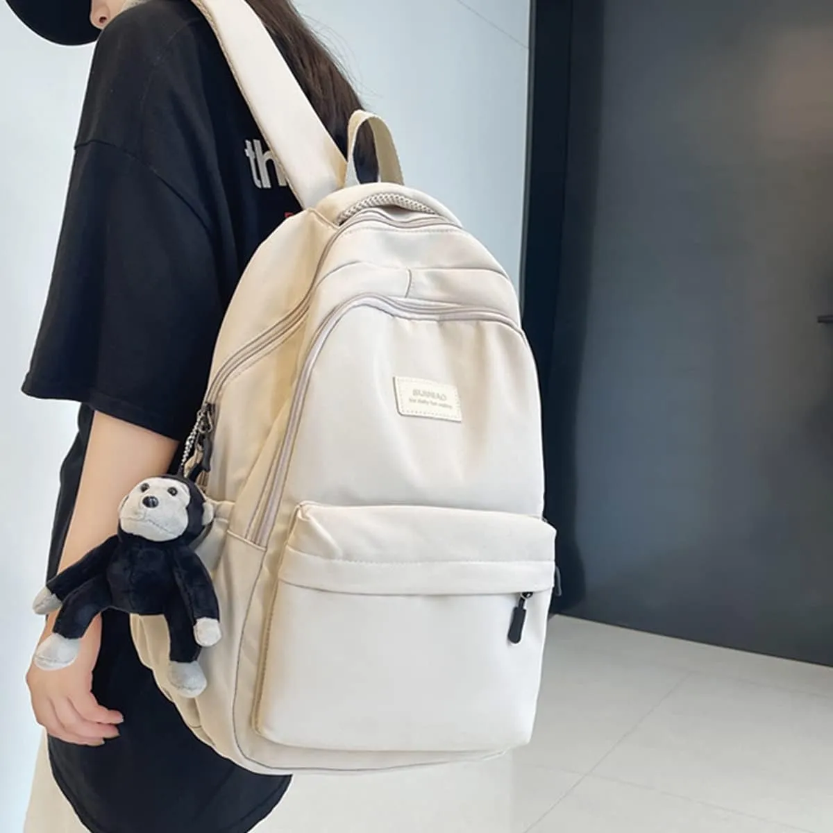 Aesthetic Backpack Cute Backpack for School College Backpack Large Capacity Bookbags for Girls Women Students Casual Travel Daypacks Solid Color(White)