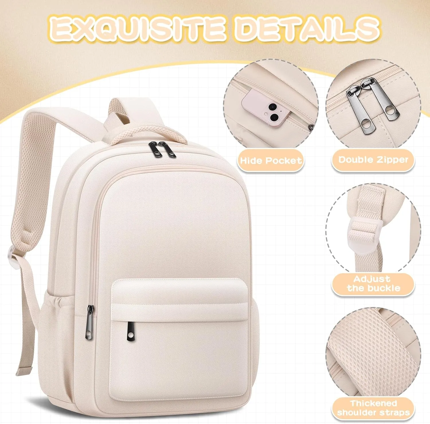 Aesthetic Cute Backpack for School Kids Bookbags Student Backpacks for Teen Girls Preppy Casual Middle School Bag