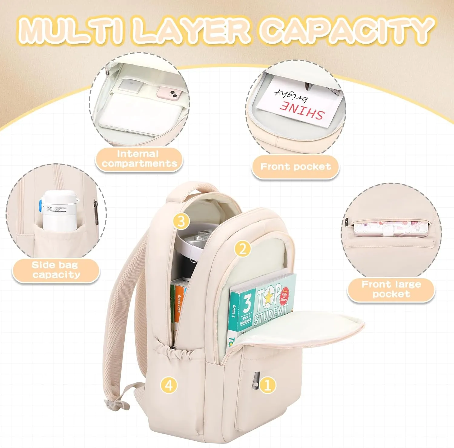 Aesthetic Cute Backpack for School Kids Bookbags Student Backpacks for Teen Girls Preppy Casual Middle School Bag