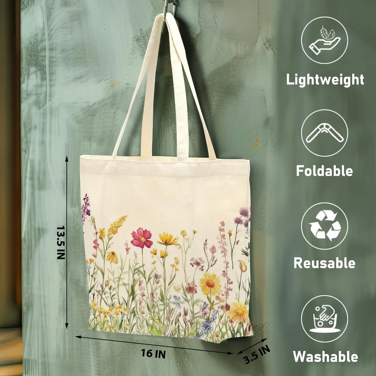 Aesthetic Floral Canvas Tote Bag for Women with Pocket, Tote Bags for Grocery Shopping Travel Christmas Birthday