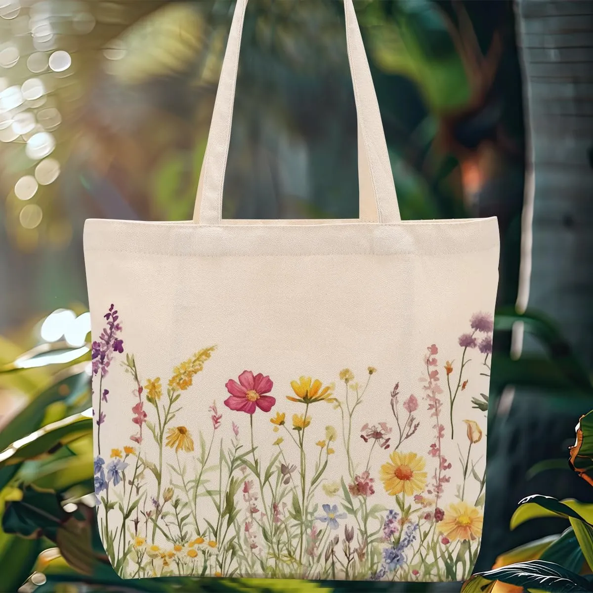 Aesthetic Floral Canvas Tote Bag for Women with Pocket, Tote Bags for Grocery Shopping Travel Christmas Birthday