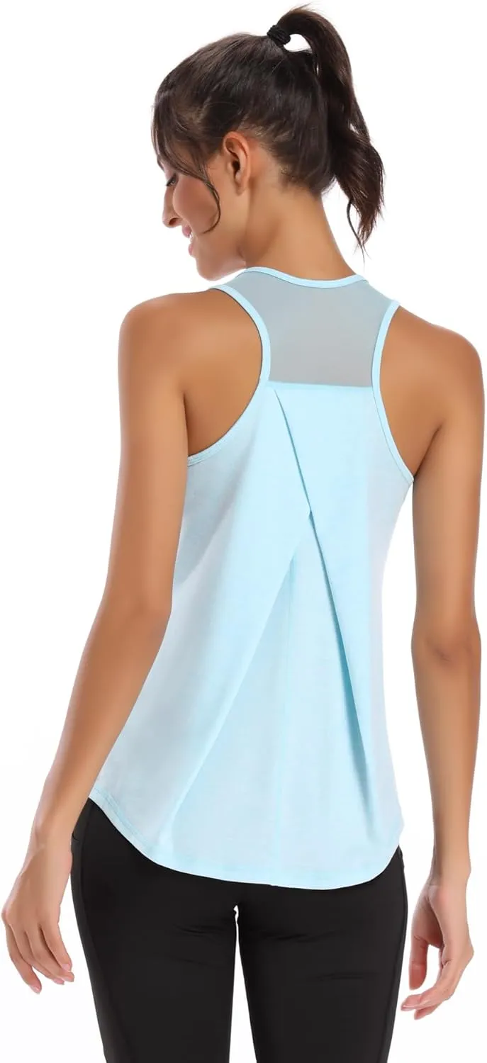 Aeuui 5 Pack Womens Workout Tops Mesh Racerback Tank Tops Sleeveless Athletic Gym Yoga Shirts