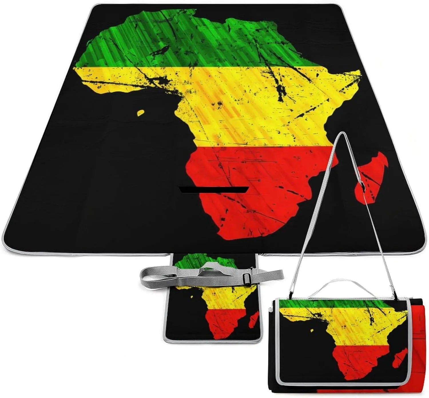 Africa Map Reggae Rasta Black Pride Waterproof Outdoor Picnic Blanket Sandproof Beach Mat for Camping Hiking Grass Travelling